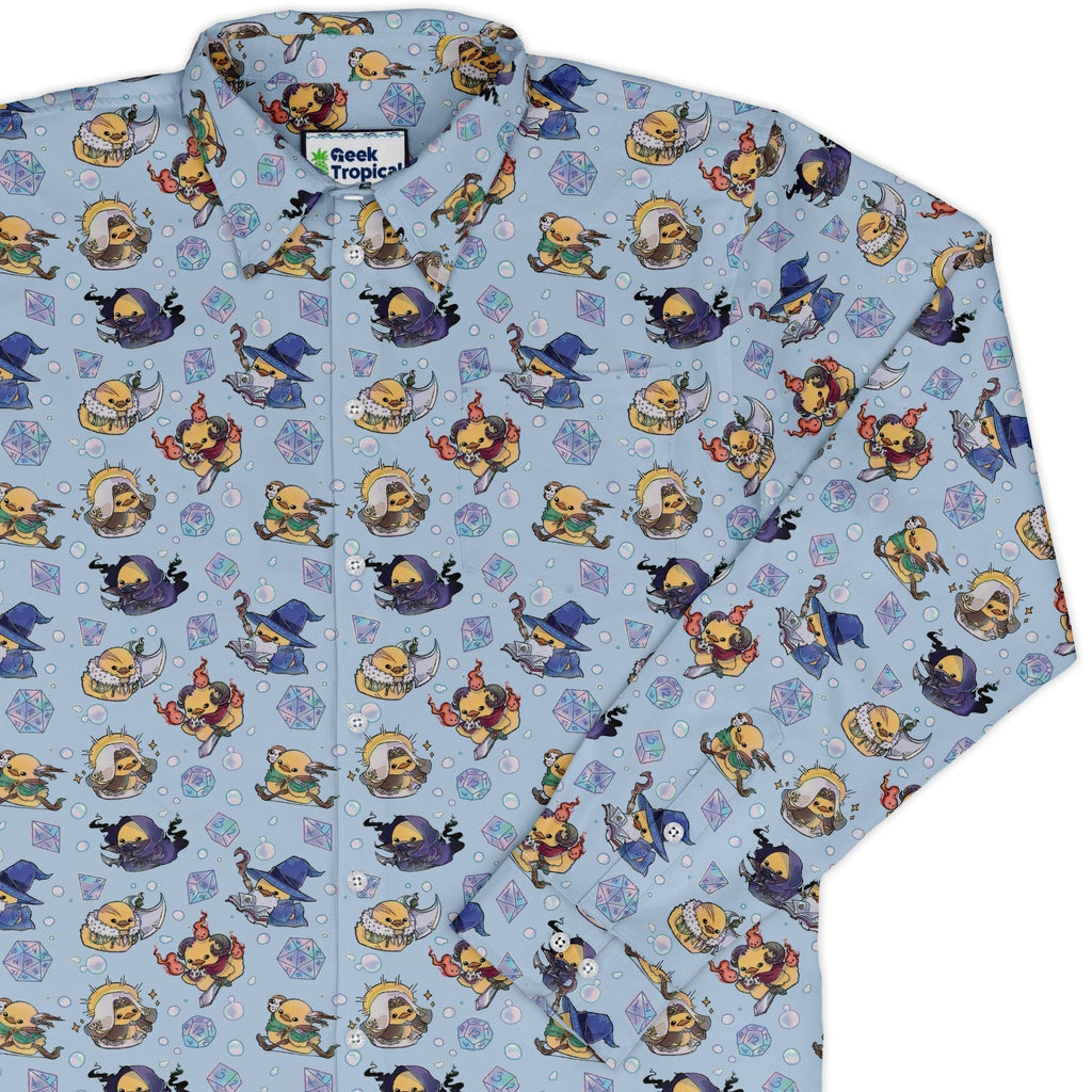 DnD Classes Rubber Ducks Long Sleeve Button Up Shirt Geek Nerd adult sizing Design by Ardi Tong dnd & rpg print