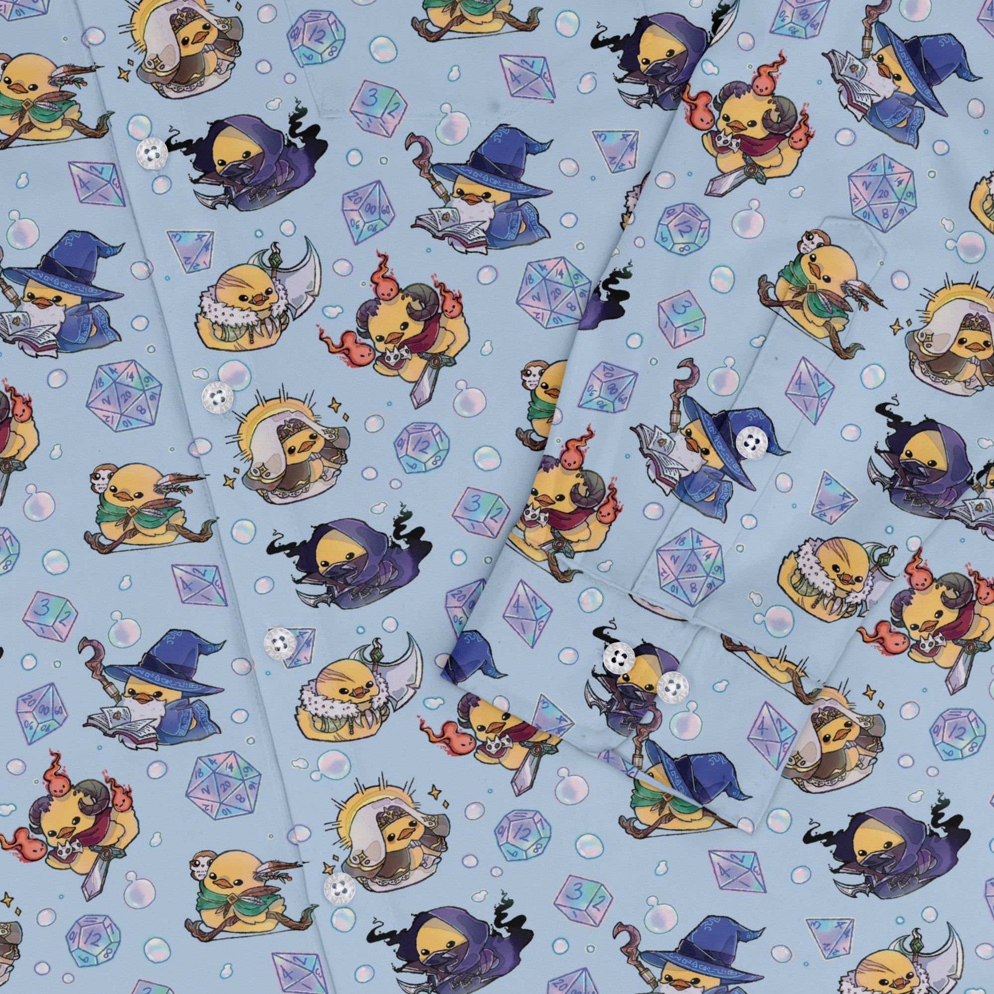 DnD Classes Rubber Ducks Long Sleeve Button Up Shirt Geek Nerd adult sizing Design by Ardi Tong dnd & rpg print