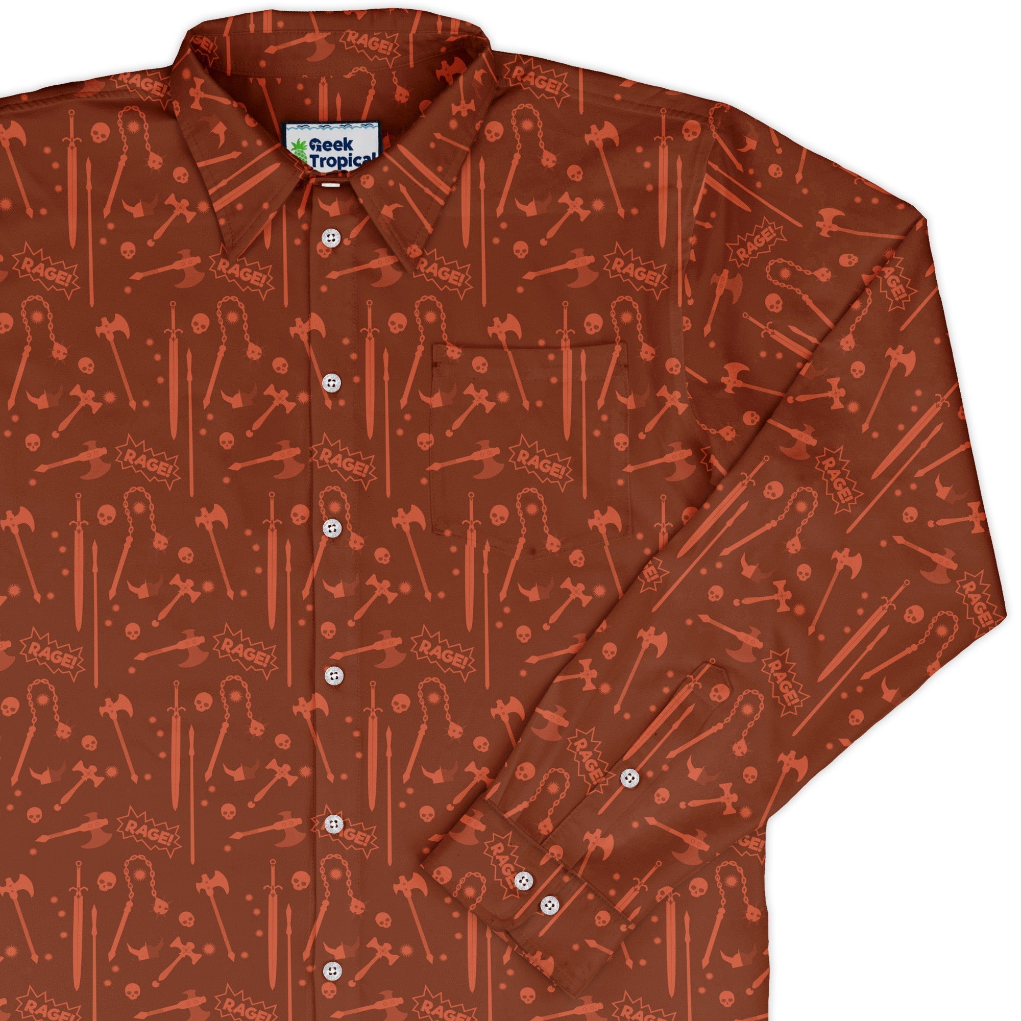 Dnd Barbarian Class Long Sleeve Button Up Shirt Geek Nerd adult sizing Design by Heather Davenport dnd & rpg print