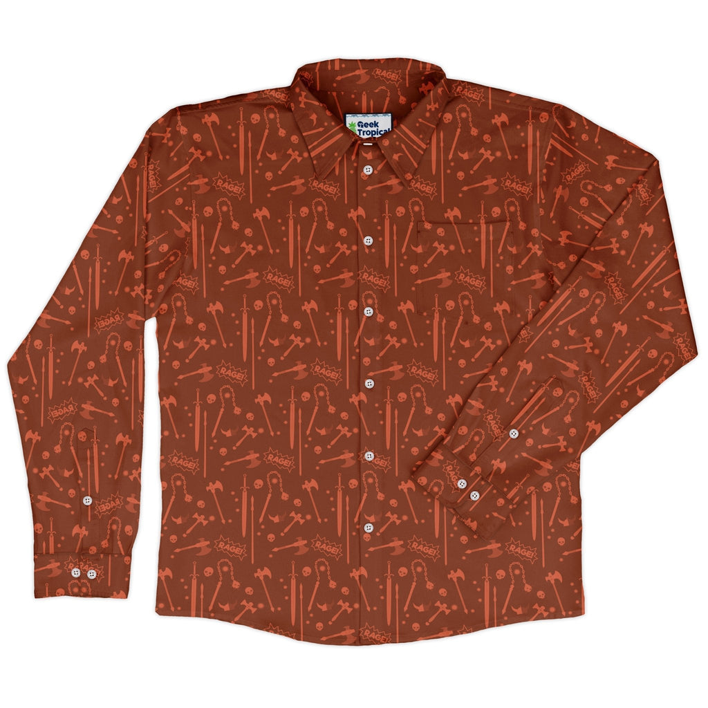 Dnd Barbarian Class Long Sleeve Button Up Shirt Geek Nerd adult sizing Design by Heather Davenport dnd & rpg print