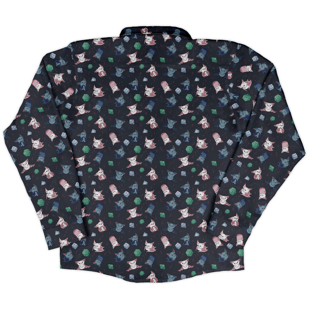 Dnd Bat Familiars Long Sleeve Button Up Shirt Geek Nerd adult sizing Design by Ardi Tong dnd & rpg print