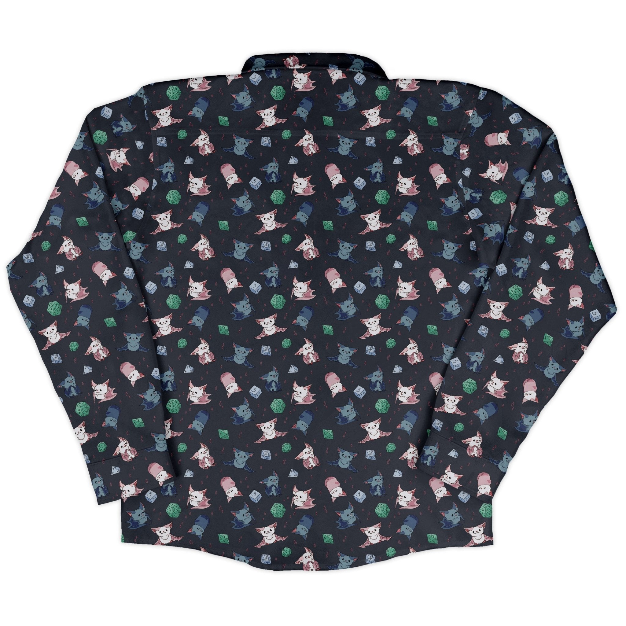 Dnd Bat Familiars Long Sleeve Button Up Shirt Geek Nerd adult sizing Design by Ardi Tong dnd & rpg print