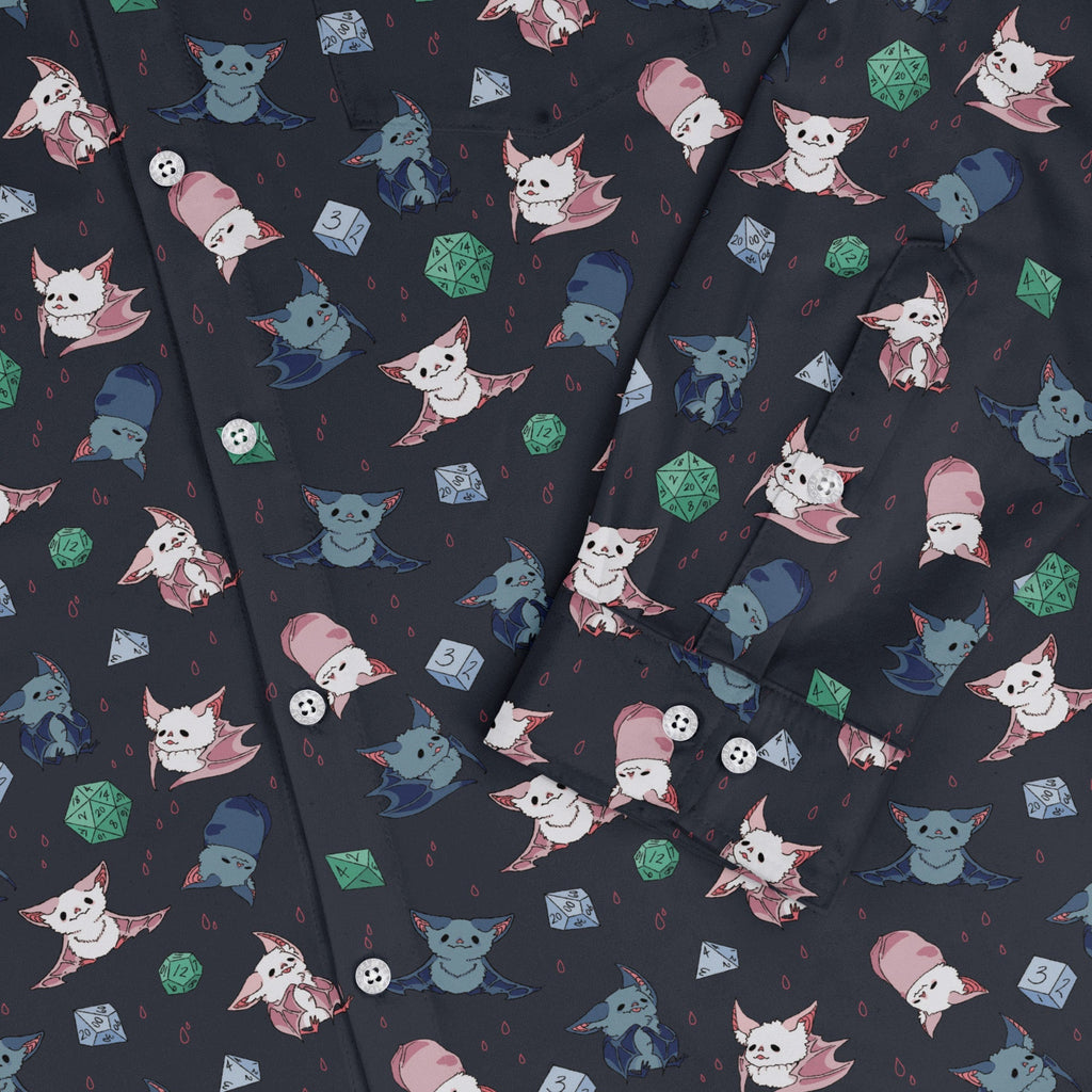 Dnd Bat Familiars Long Sleeve Button Up Shirt Geek Nerd adult sizing Design by Ardi Tong dnd & rpg print