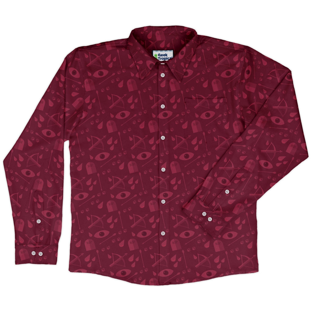 Dnd Blood Hunter Class Long Sleeve Button Up Shirt Geek Nerd adult sizing Design by Heather Davenport dnd & rpg print