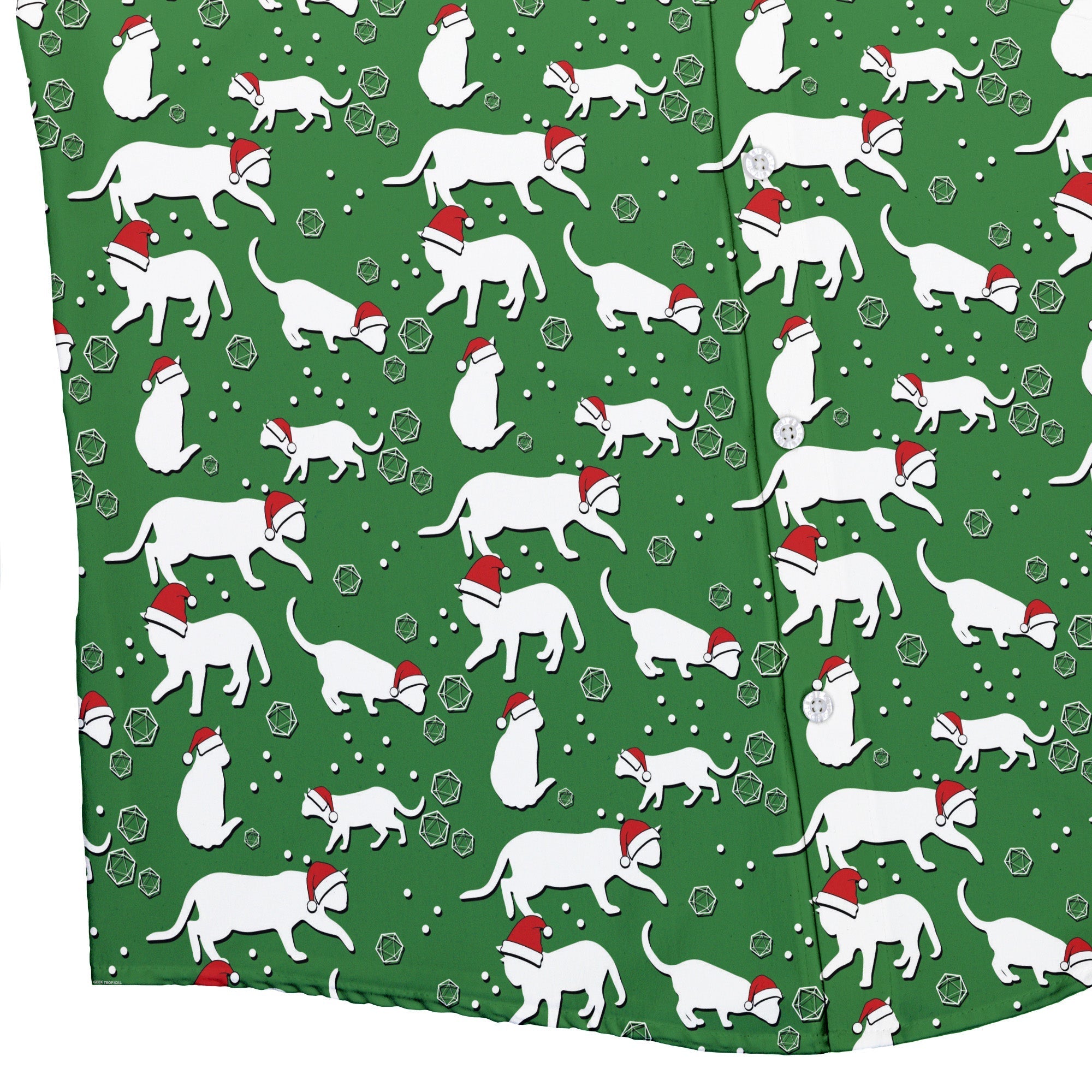 Dnd Christmas Dice Cats Button Up Shirt Geek Nerd adult sizing Christmas Print Design by Heather Davenport