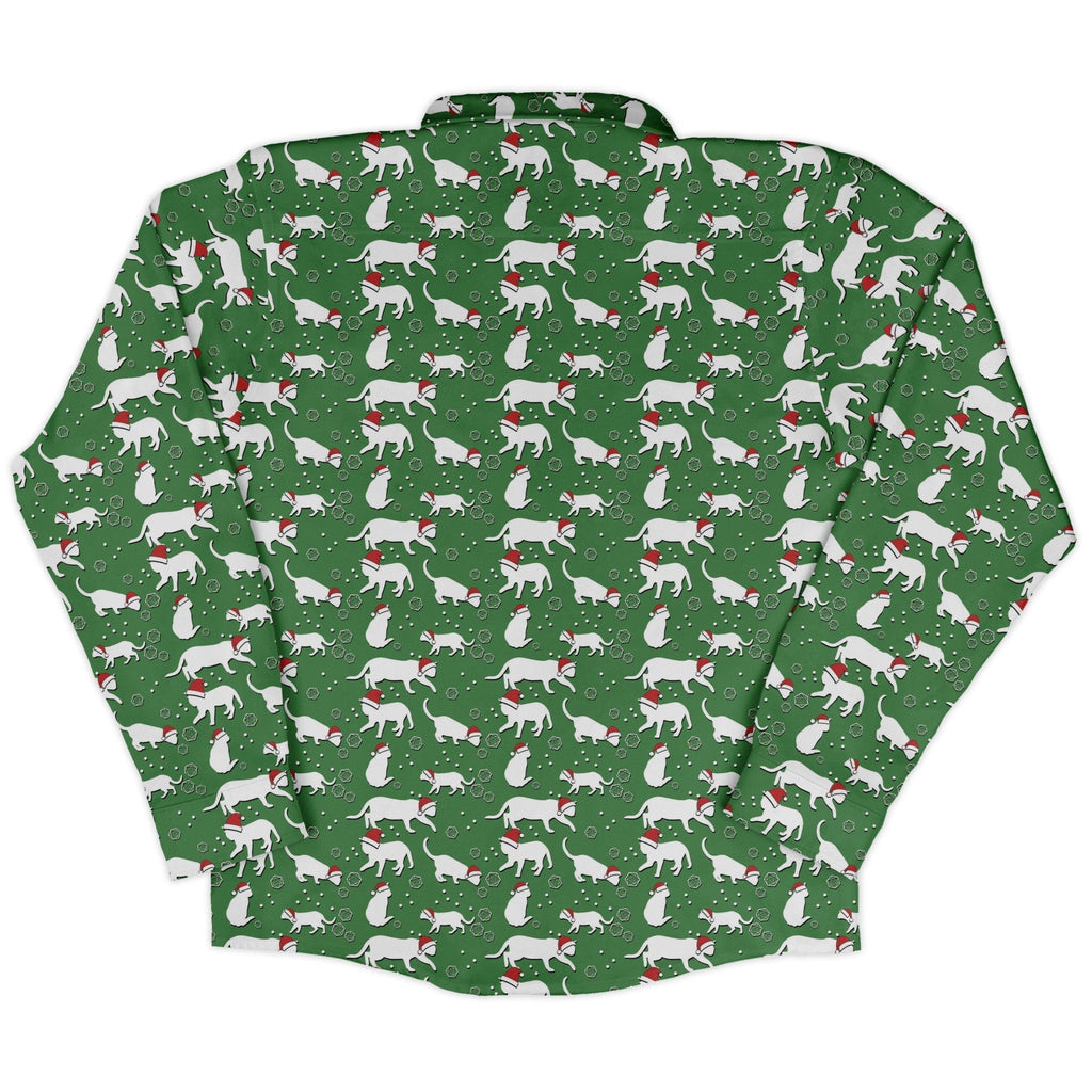 Dnd Christmas Dice Cats Long Sleeve Button Up Shirt Geek Nerd adult sizing Christmas Print Design by Heather Davenport