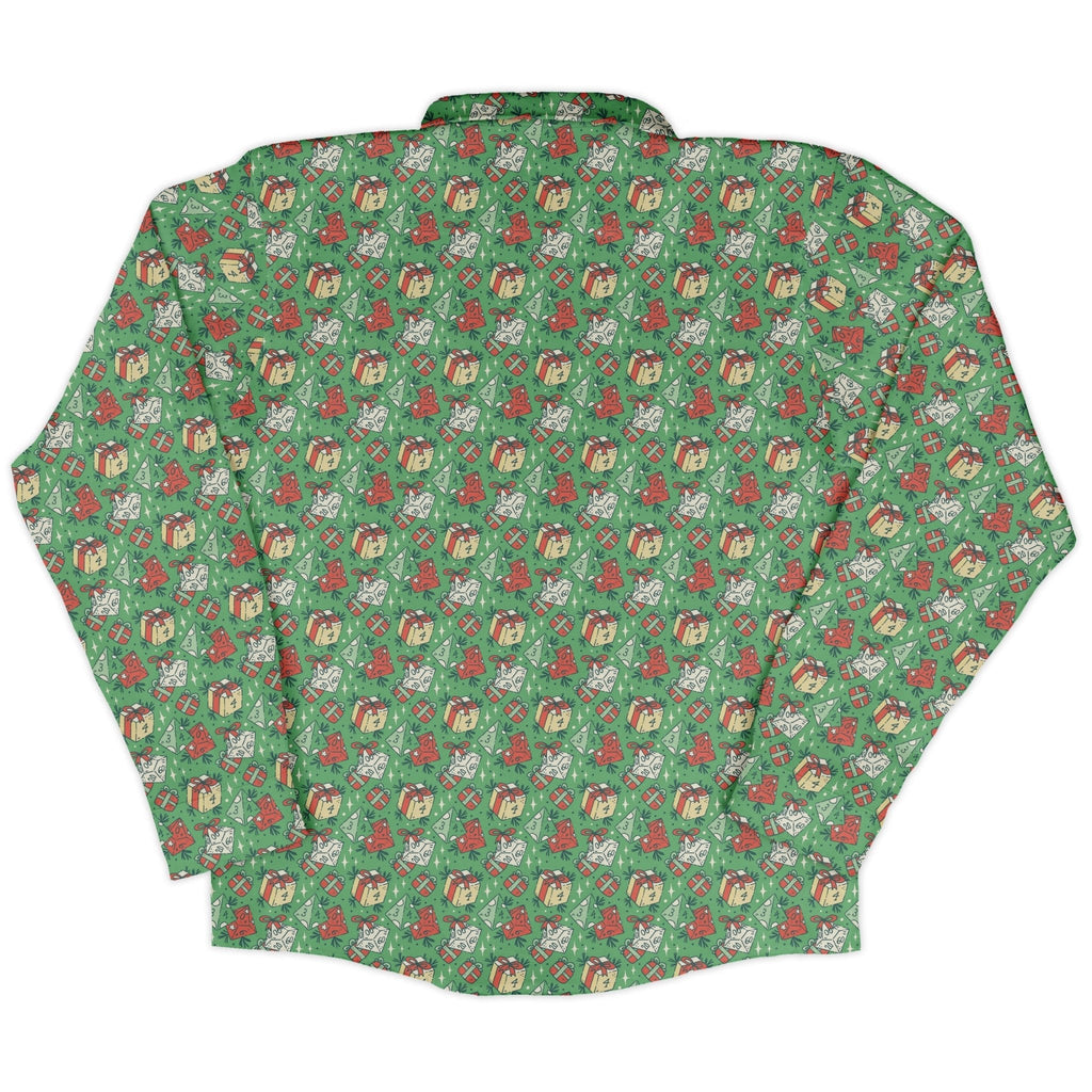Dnd Christmas Dice Presents Long Sleeve Button Up Shirt Geek Nerd adult sizing Christmas Print dnd & rpg print