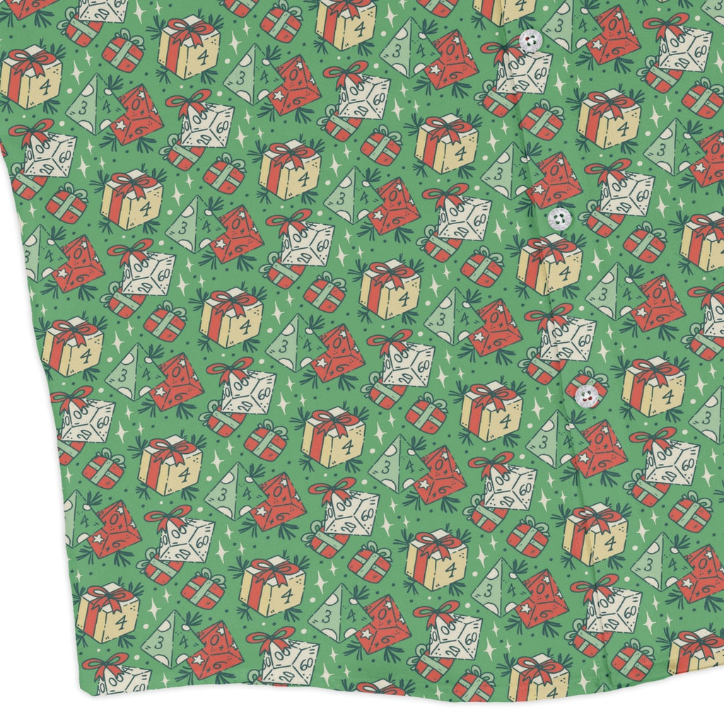Dnd Christmas Dice Presents Long Sleeve Button Up Shirt Geek Nerd adult sizing Christmas Print dnd & rpg print
