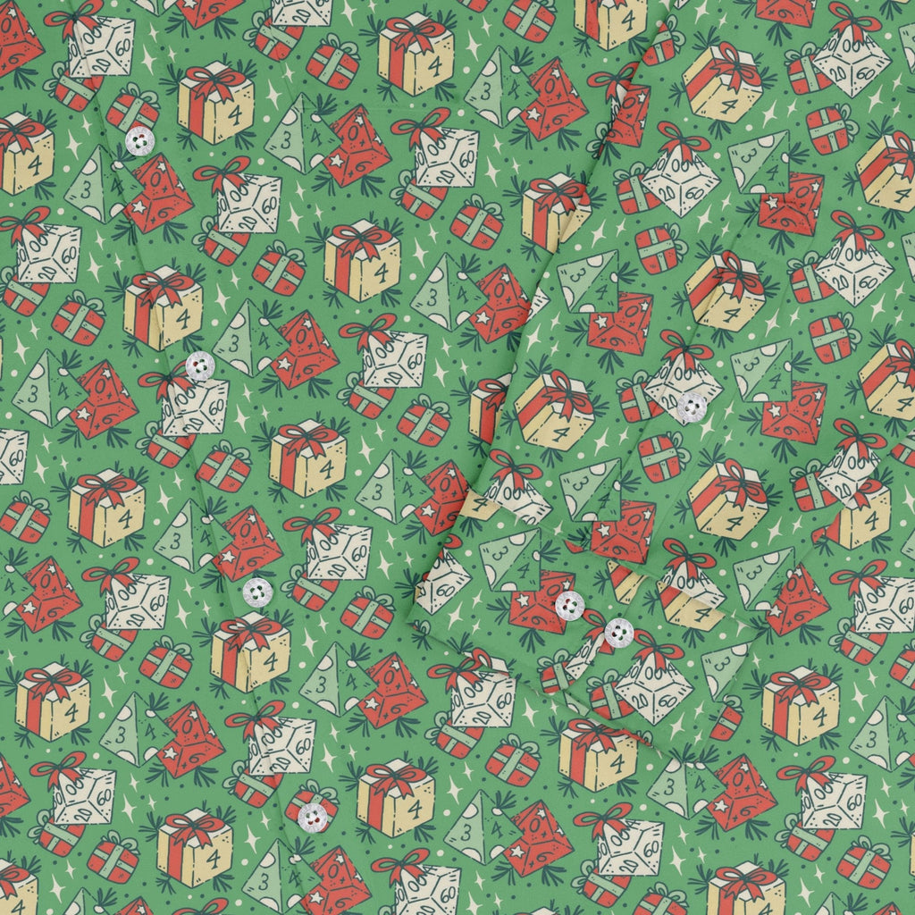 Dnd Christmas Dice Presents Long Sleeve Button Up Shirt Geek Nerd adult sizing Christmas Print dnd & rpg print