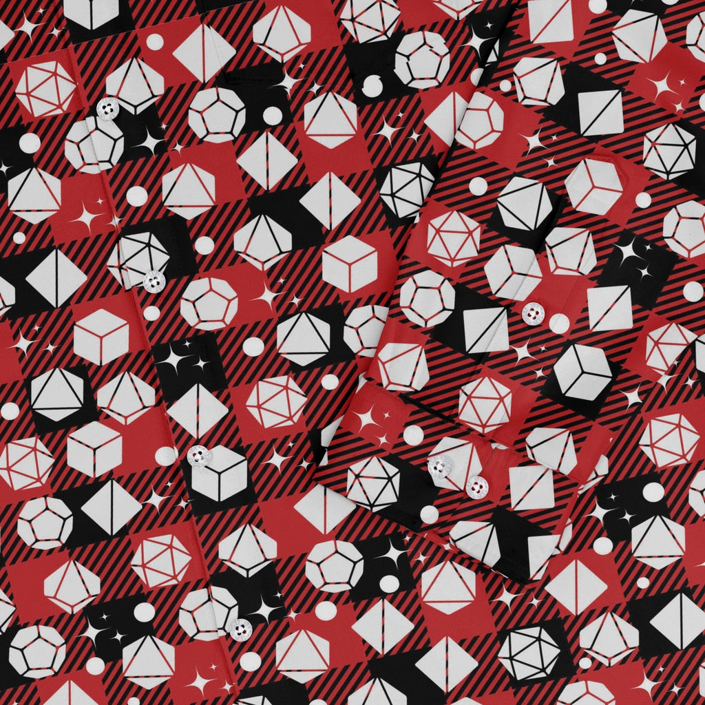 Dnd Christmas Red Plaid Long Sleeve Button Up Shirt Geek Nerd adult sizing Christmas Print dnd & rpg print
