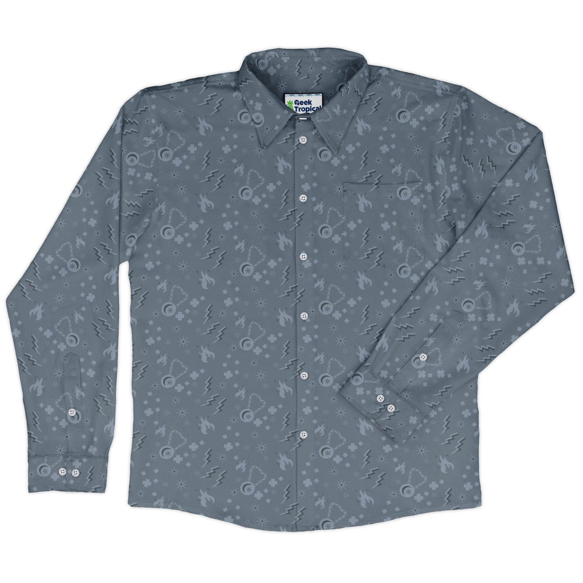 Dnd Cleric Class Long Sleeve Button Up Shirt Geek Nerd adult sizing Design by Heather Davenport dnd & rpg print