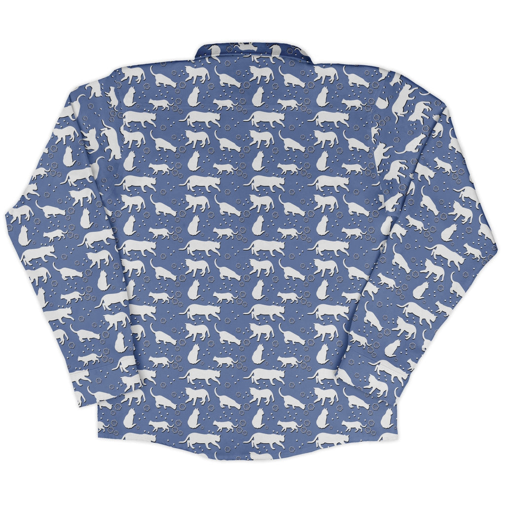 Dnd Dice Cats Long Sleeve Button Up Shirt Geek Nerd adult sizing Animal Patterns Design by Heather Davenport