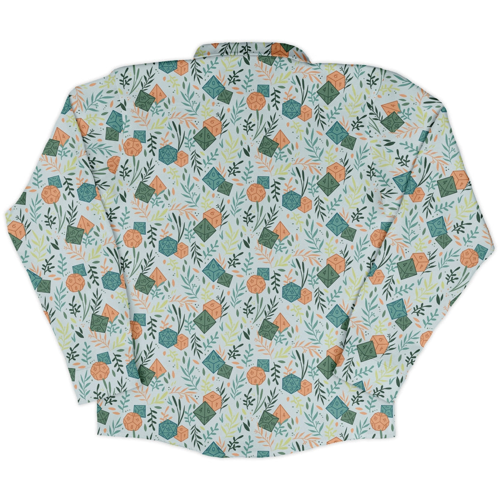Dnd Dice Plants Long Sleeve Button Up Shirt Geek Nerd adult sizing dnd & rpg print FLOW DESC WRITING