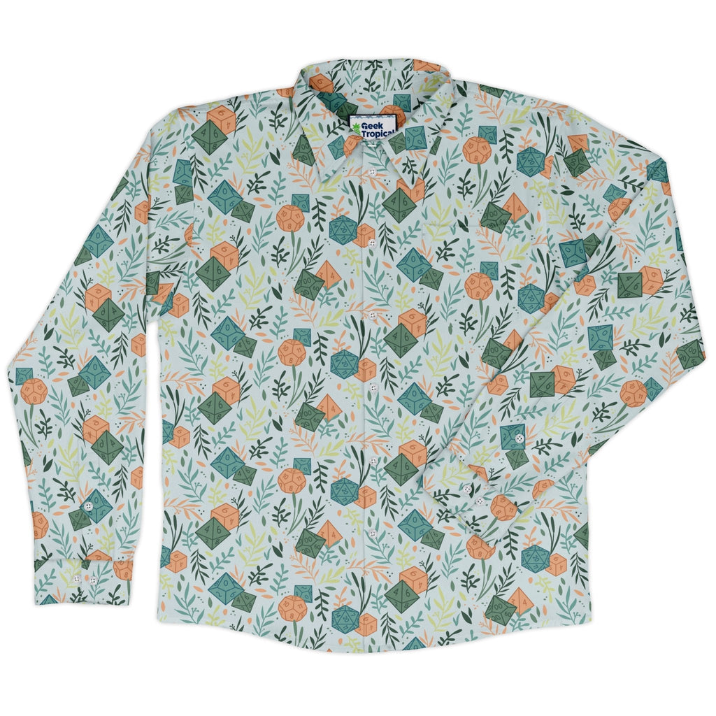 Dnd Dice Plants Long Sleeve Button Up Shirt Geek Nerd adult sizing dnd & rpg print FLOW DESC WRITING