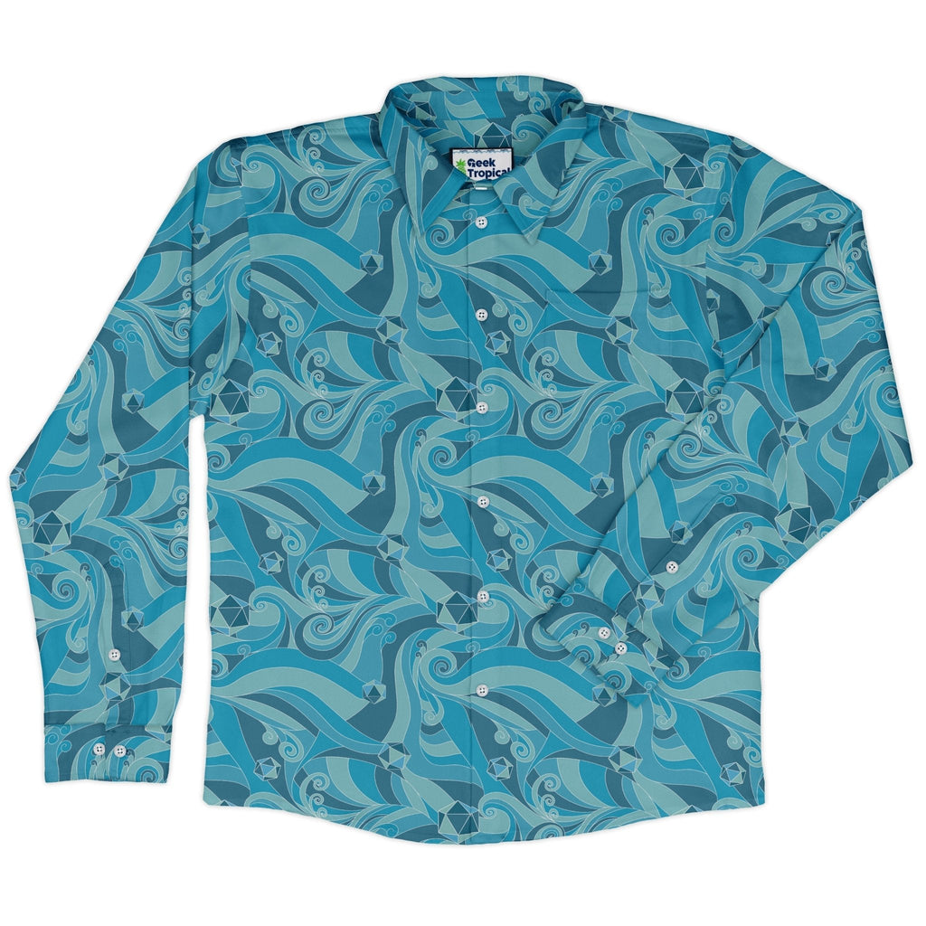 Dnd Dice Swirl Blue Long Sleeve Button Up Shirt Geek Nerd 0925 adult sizing All Adult Button Up Shirts