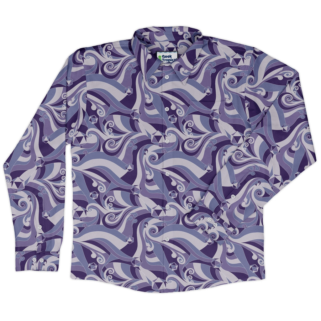 Dnd Dice Swirls Purple Long Sleeve Button Up Shirt Geek Nerd 0925 adult sizing All Adult Button Up Shirts