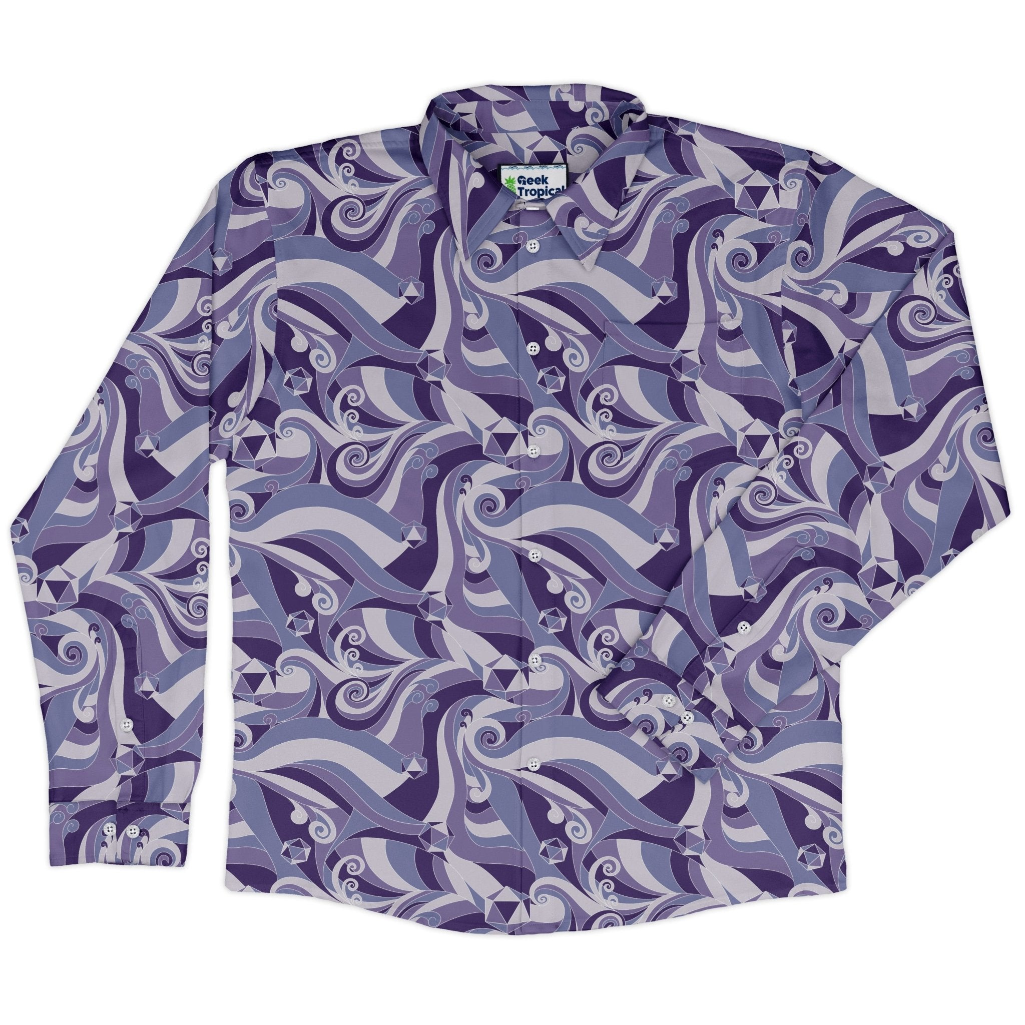 Dnd Dice Swirls Purple Long Sleeve Button Up Shirt Geek Nerd 0925 adult sizing All Adult Button Up Shirts