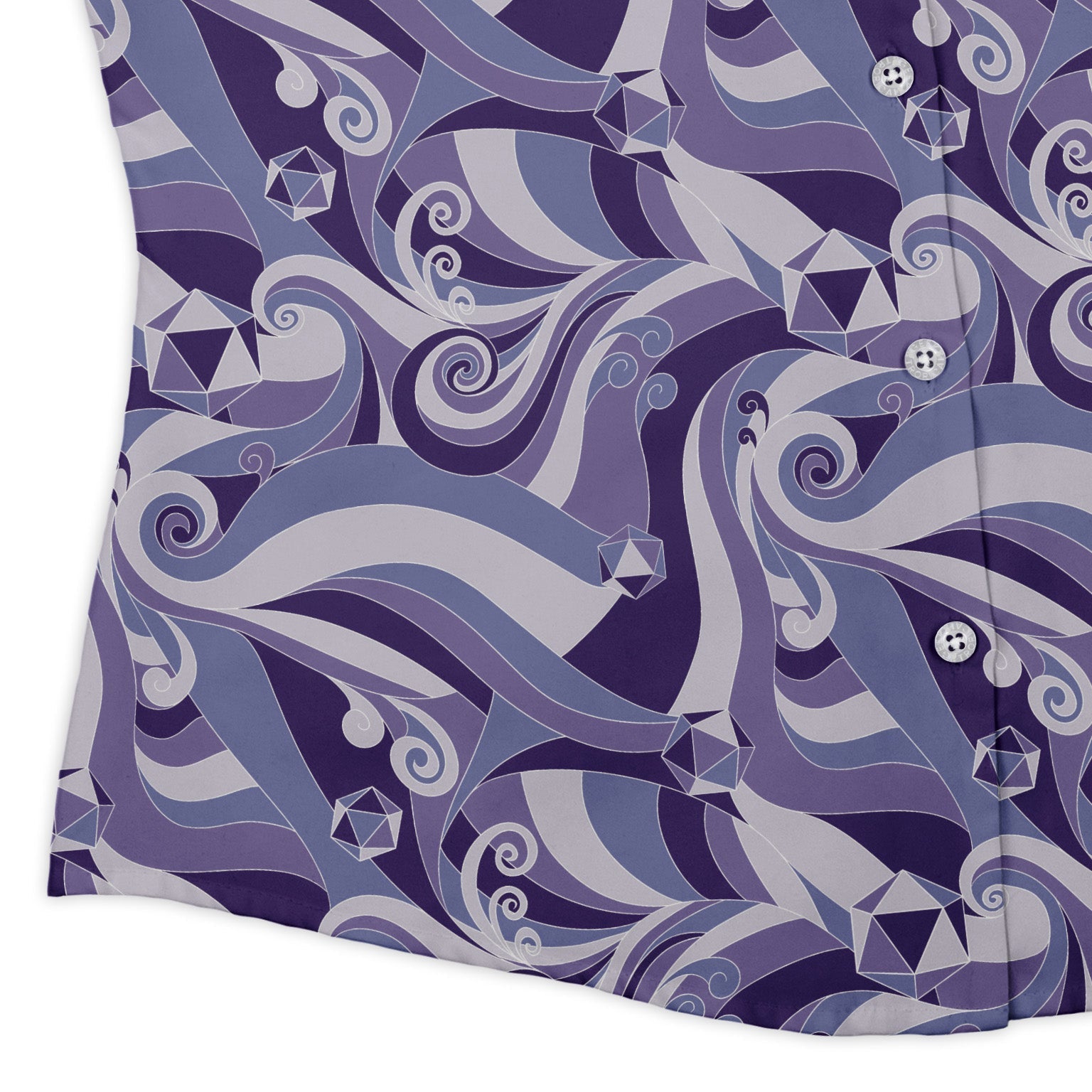 Dnd Dice Swirls Purple Curvy Button Up Shirt Geek Nerd 0925 All Adult Button Up Shirts board game print