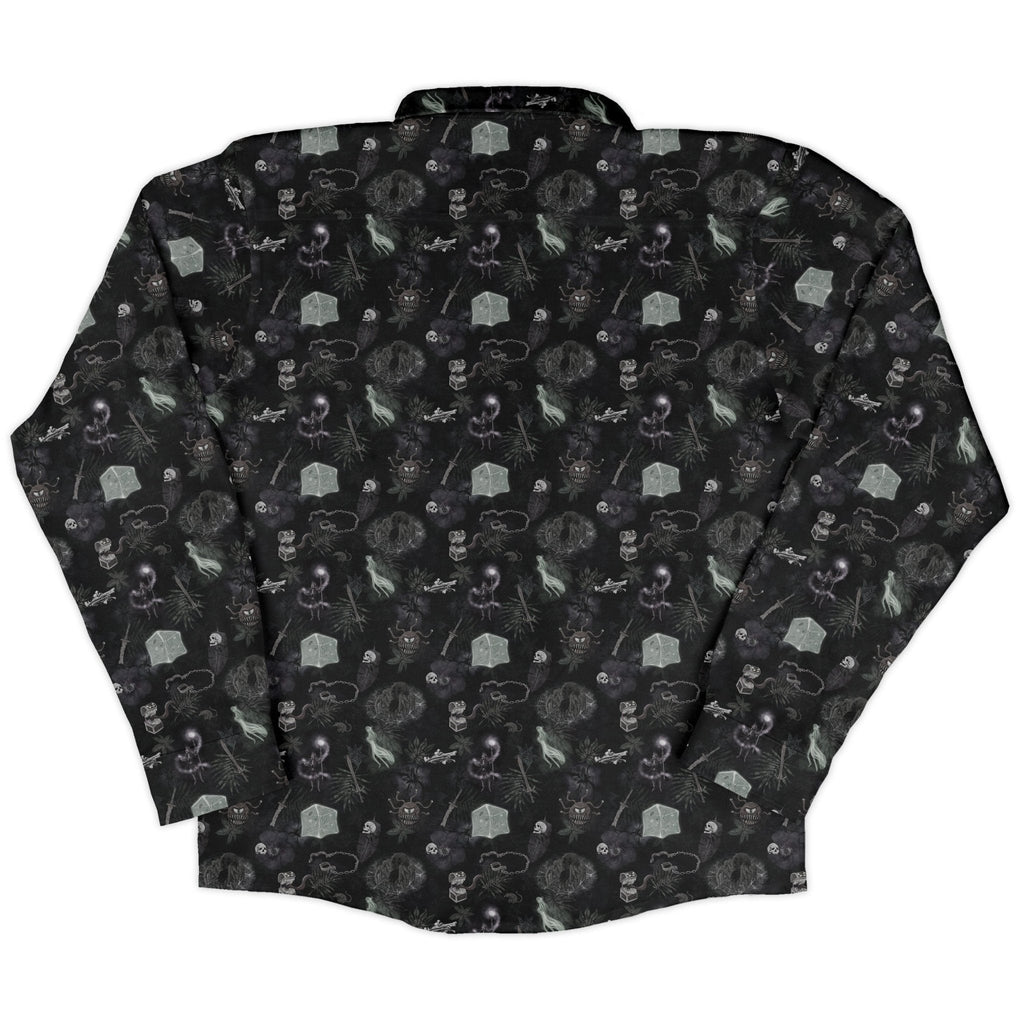 Dnd Dungeon Monsters Midnight Long Sleeve Button Up Shirt Geek Nerd adult sizing Designs by Nathan dnd & rpg print