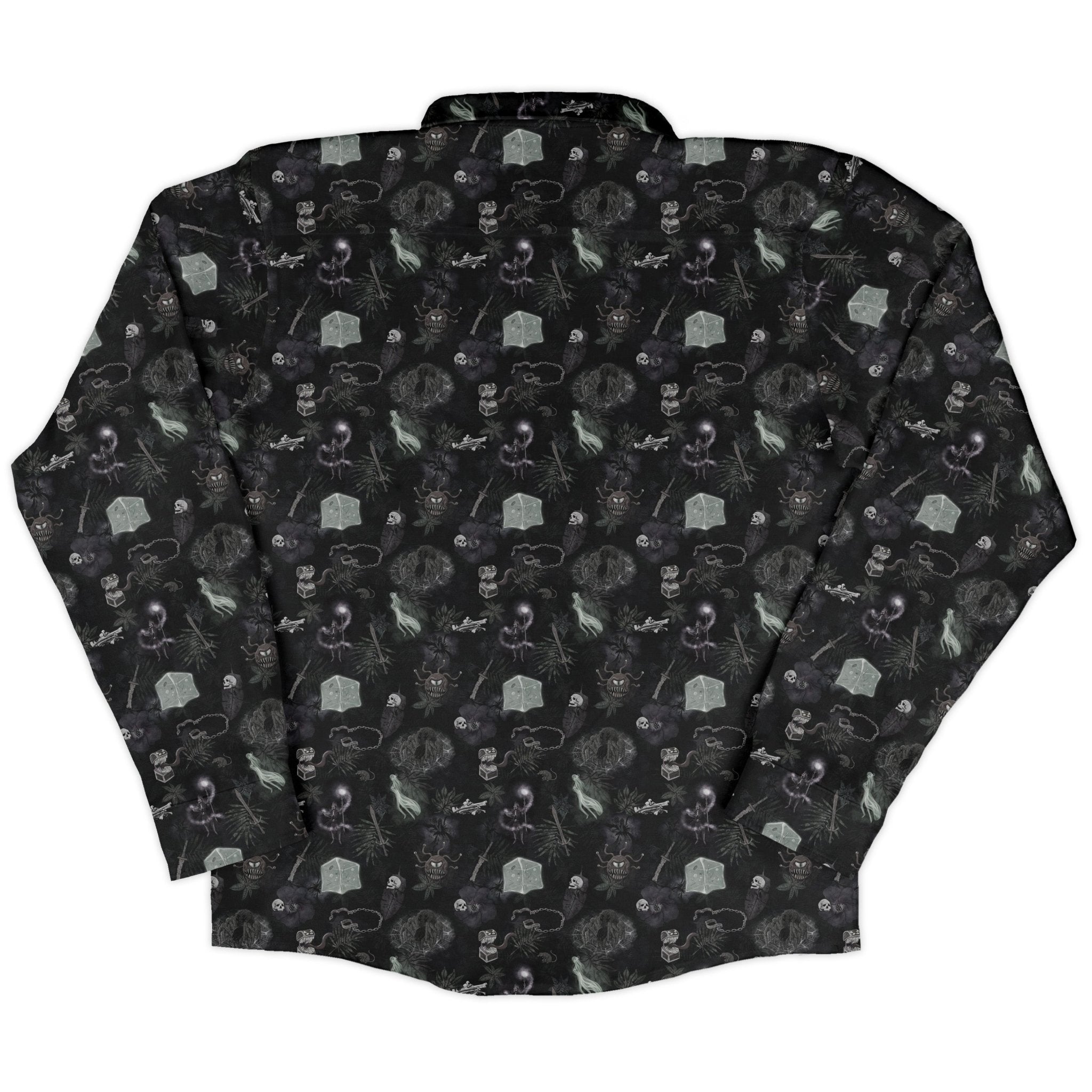 Dnd Dungeon Monsters Midnight Long Sleeve Button Up Shirt Geek Nerd adult sizing Designs by Nathan dnd & rpg print
