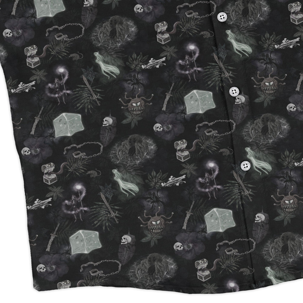 Dnd Dungeon Monsters Midnight Long Sleeve Button Up Shirt Geek Nerd adult sizing Designs by Nathan dnd & rpg print
