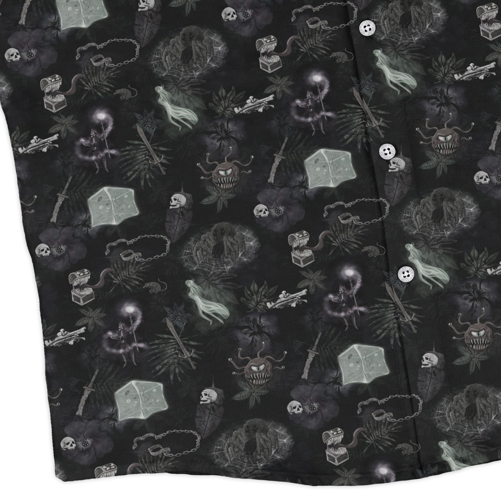Dnd Dungeon Monsters Midnight Long Sleeve Button Up Shirt Geek Nerd adult sizing Designs by Nathan dnd & rpg print