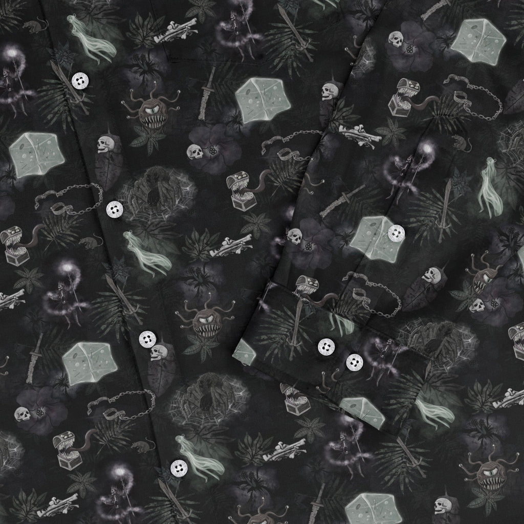 Dnd Dungeon Monsters Midnight Long Sleeve Button Up Shirt Geek Nerd adult sizing Designs by Nathan dnd & rpg print