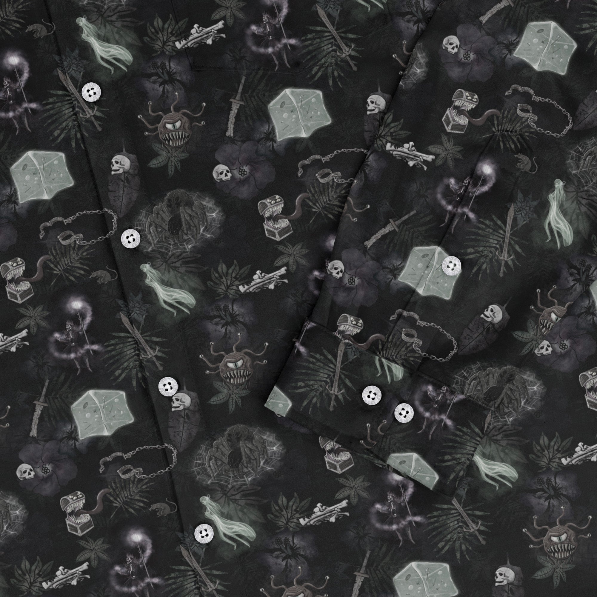 Dnd Dungeon Monsters Midnight Long Sleeve Button Up Shirt Geek Nerd adult sizing Designs by Nathan dnd & rpg print