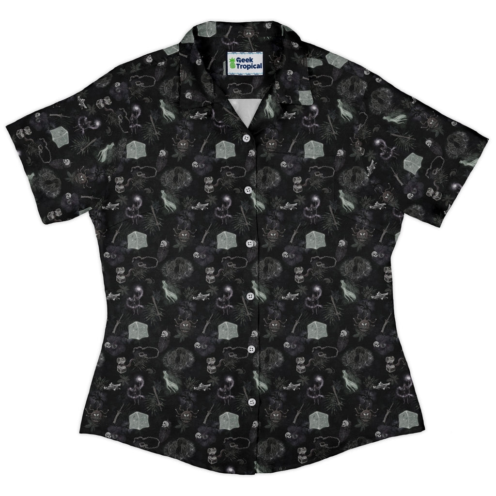 Dnd Dungeon Monsters Midnight Curvy Button Up Shirt Geek Nerd Designs by Nathan dnd & rpg print Q3