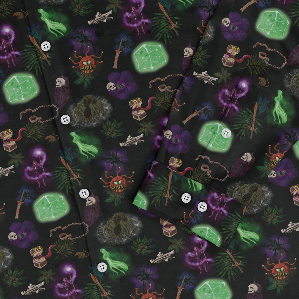 Dnd Dungeon Monsters Long Sleeve Button Up Shirt Geek Nerd adult sizing Designs by Nathan dnd & rpg print