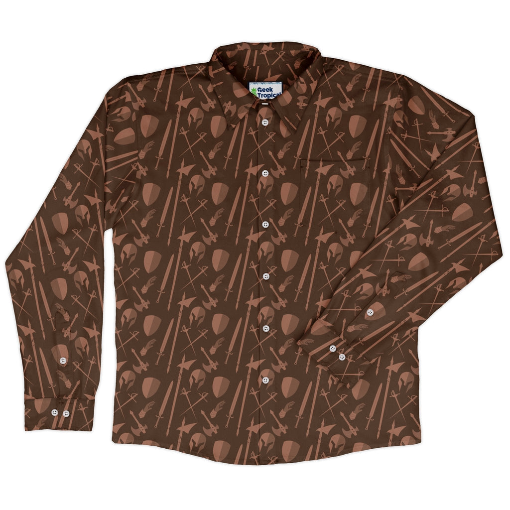 Dnd Fighter Class Long Sleeve Button Up Shirt Geek Nerd adult sizing Design by Heather Davenport dnd & rpg print
