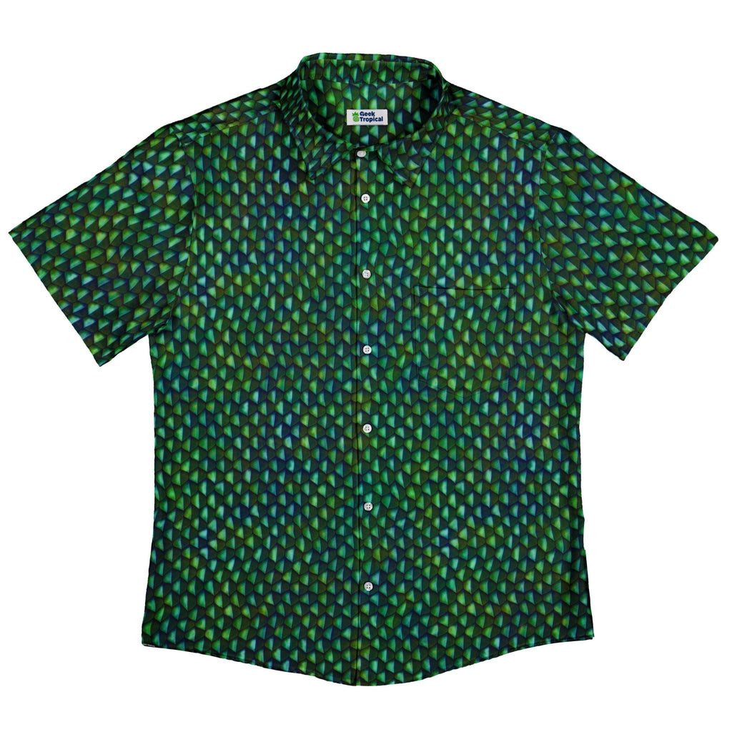 Green Dragon Scales Button Up Shirt - adult sizing - Designs by Nathan - dnd & rpg print