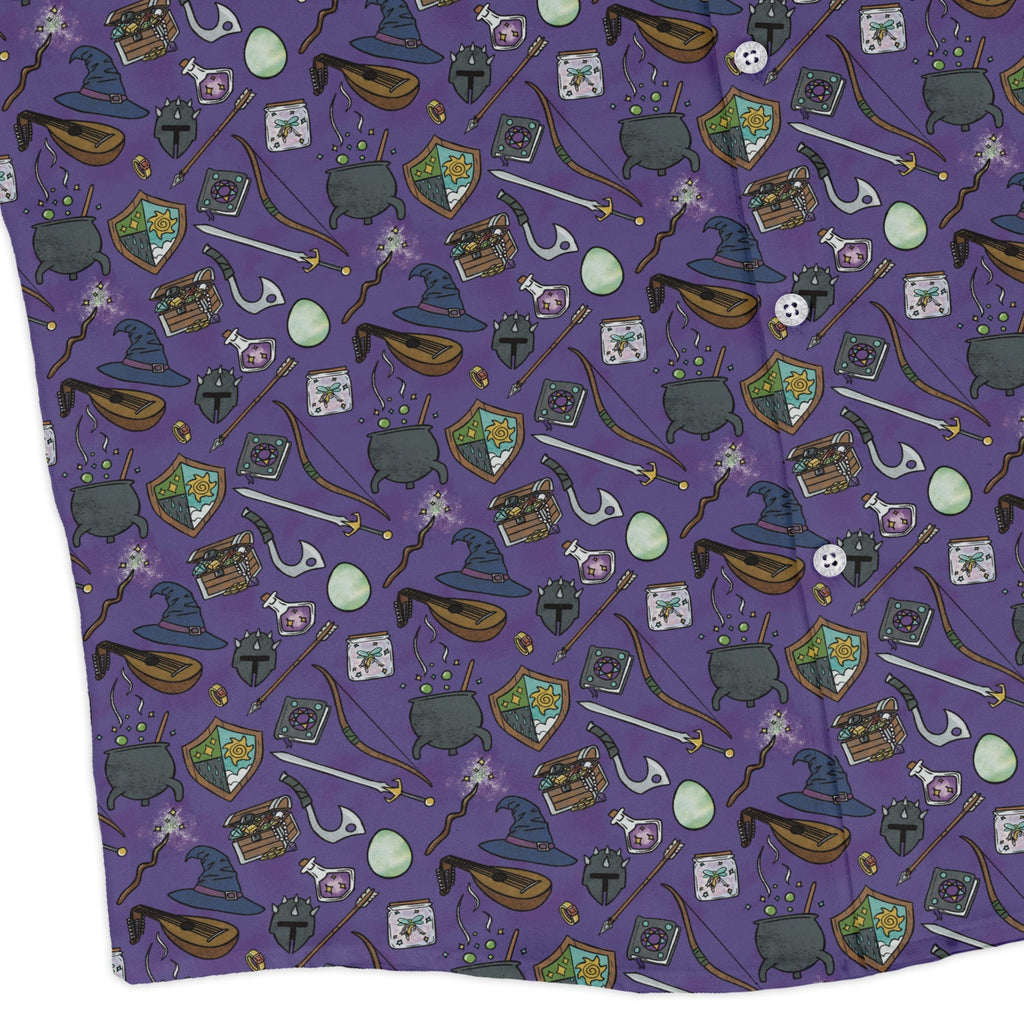 Dnd Hero Inventory Purple Long Sleeve Button Up Shirt Geek Nerd adult sizing Designs by Nathan dnd & rpg print