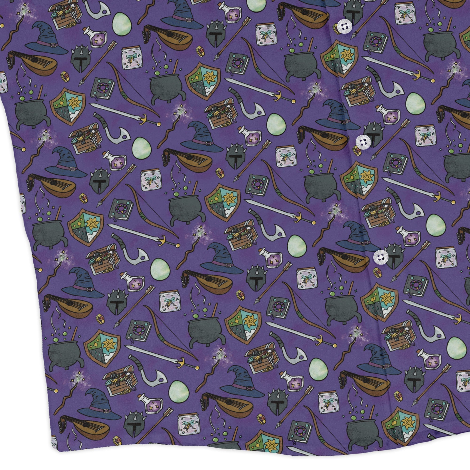 Dnd Hero Inventory Purple Long Sleeve Button Up Shirt Geek Nerd adult sizing Designs by Nathan dnd & rpg print