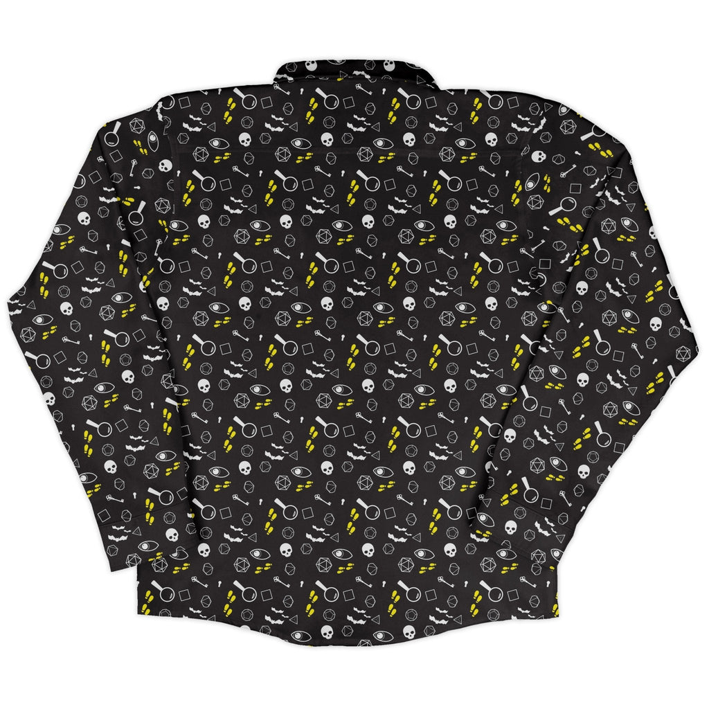 Dnd Horror Mystery Long Sleeve Button Up Shirt Geek Nerd adult sizing Design by Heather Davenport dnd & rpg print