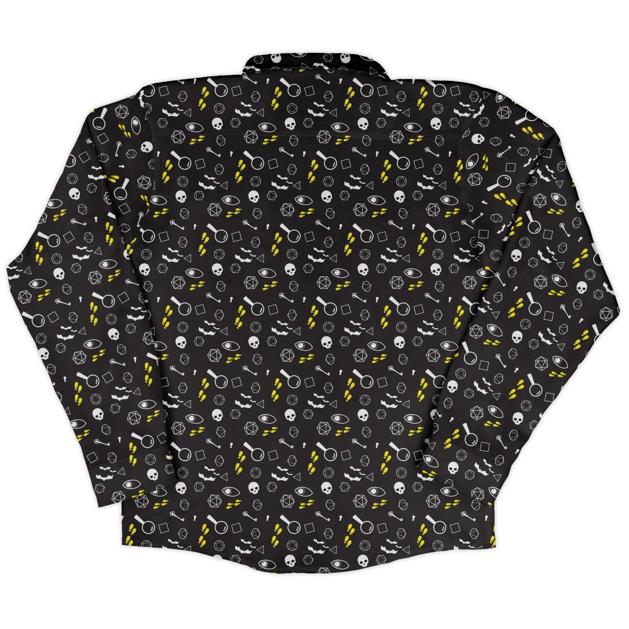 Dnd Horror Mystery Long Sleeve Button Up Shirt Geek Nerd adult sizing Design by Heather Davenport dnd & rpg print