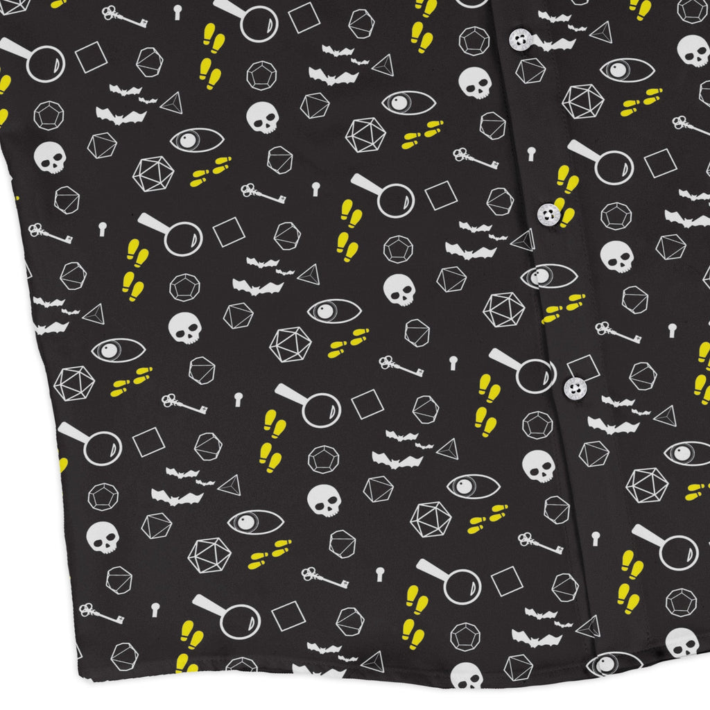 Dnd Horror Mystery Long Sleeve Button Up Shirt Geek Nerd adult sizing Design by Heather Davenport dnd & rpg print