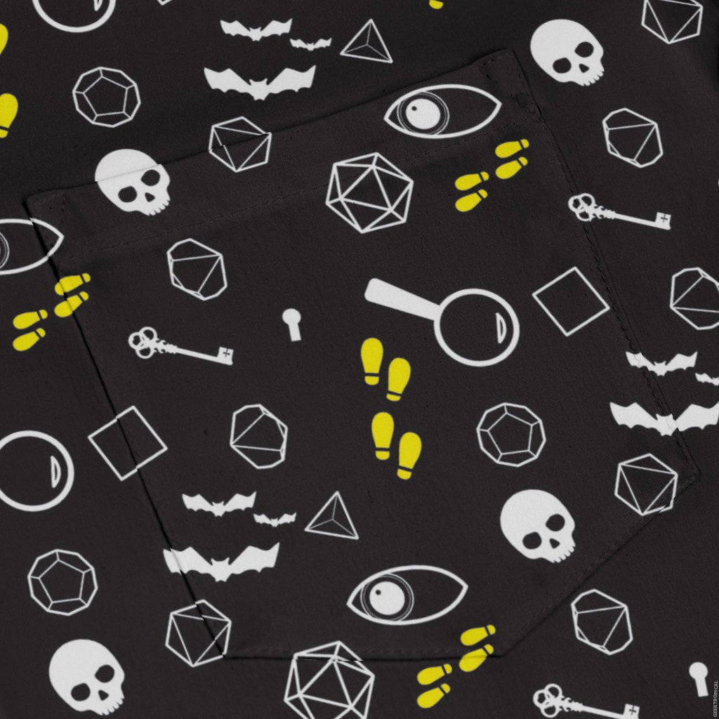Dnd Horror Mystery Long Sleeve Button Up Shirt Geek Nerd adult sizing Design by Heather Davenport dnd & rpg print