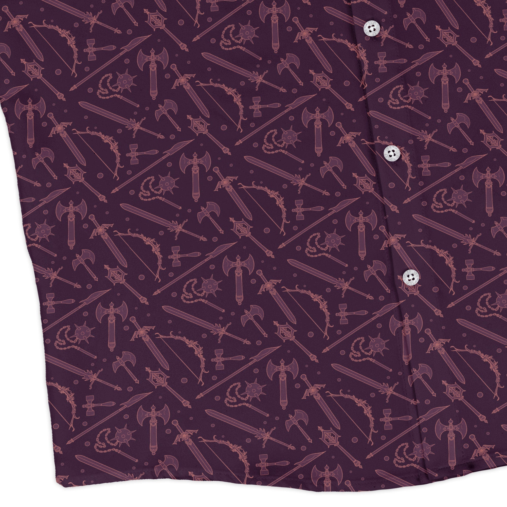 Dnd Medieval Weapons Long Sleeve Button Up Shirt Geek Nerd adult sizing dnd & rpg print FLOW DESC WRITING