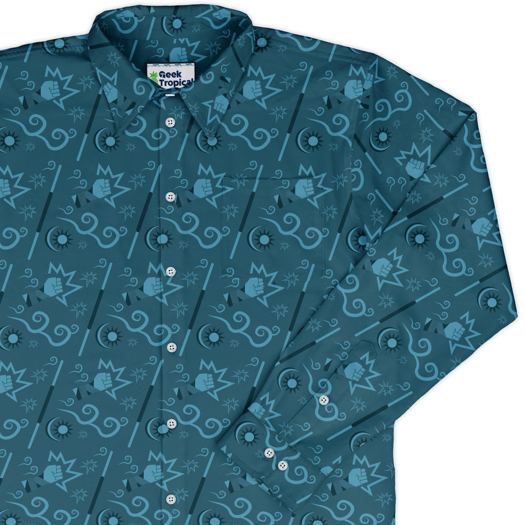 Dnd Monk Class Long Sleeve Button Up Shirt Geek Nerd adult sizing Design by Heather Davenport dnd & rpg print