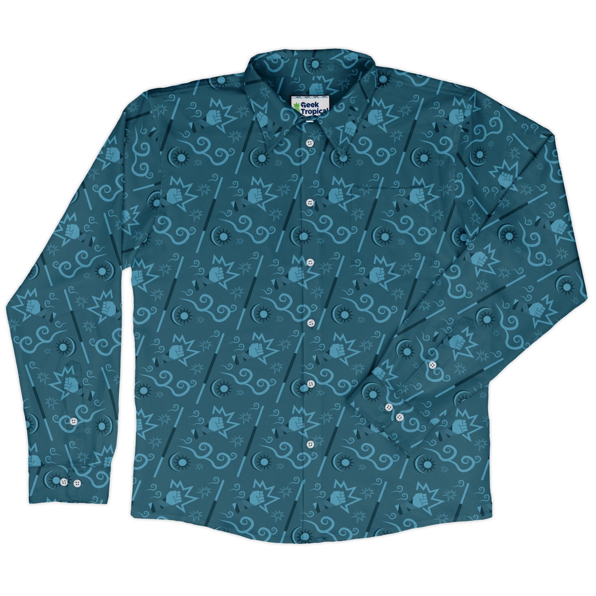 Dnd Monk Class Long Sleeve Button Up Shirt Geek Nerd adult sizing Design by Heather Davenport dnd & rpg print