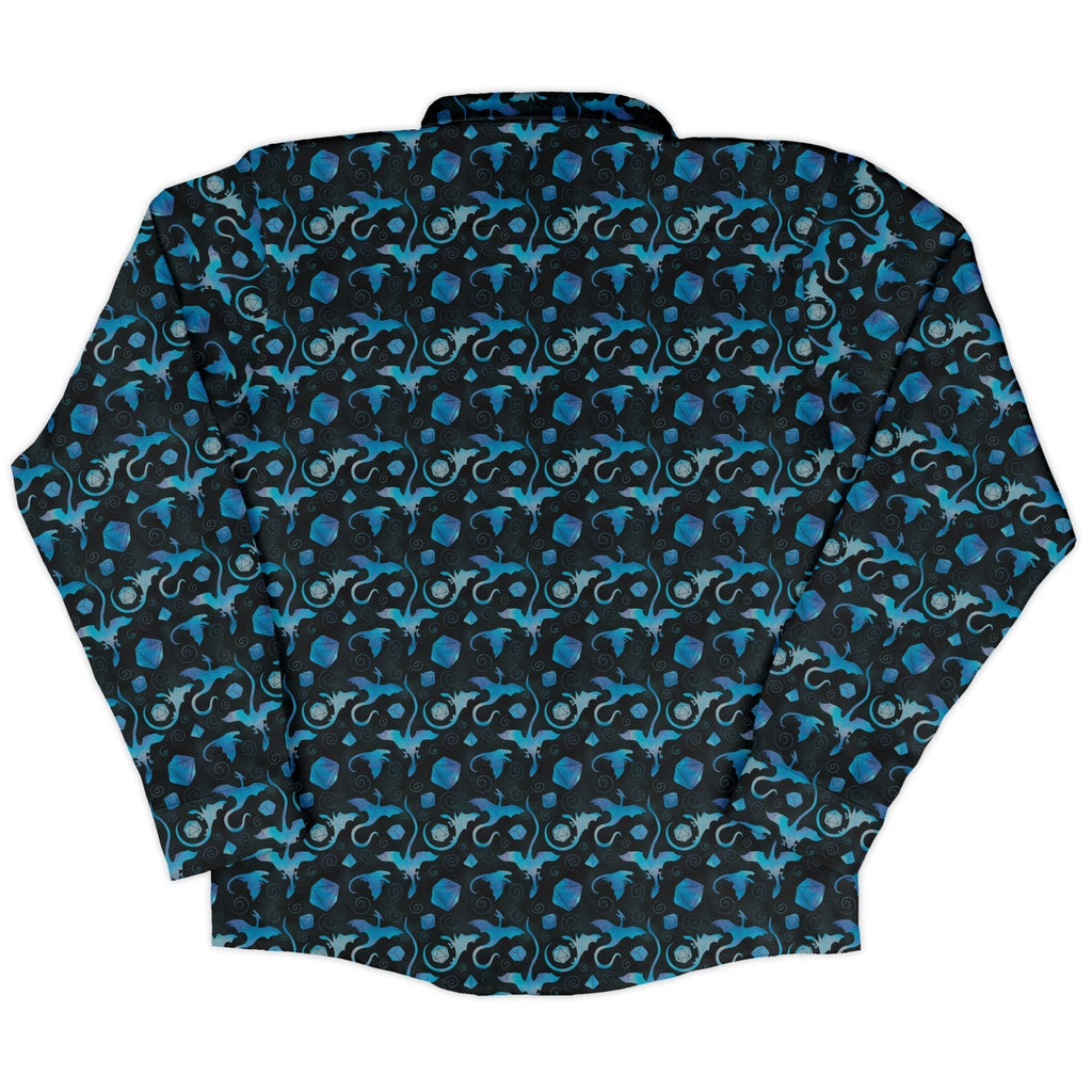 Dnd Mystic Blue Dragons Long Sleeve Button Up Shirt Geek Nerd adult sizing Designs by Nathan dnd & rpg print
