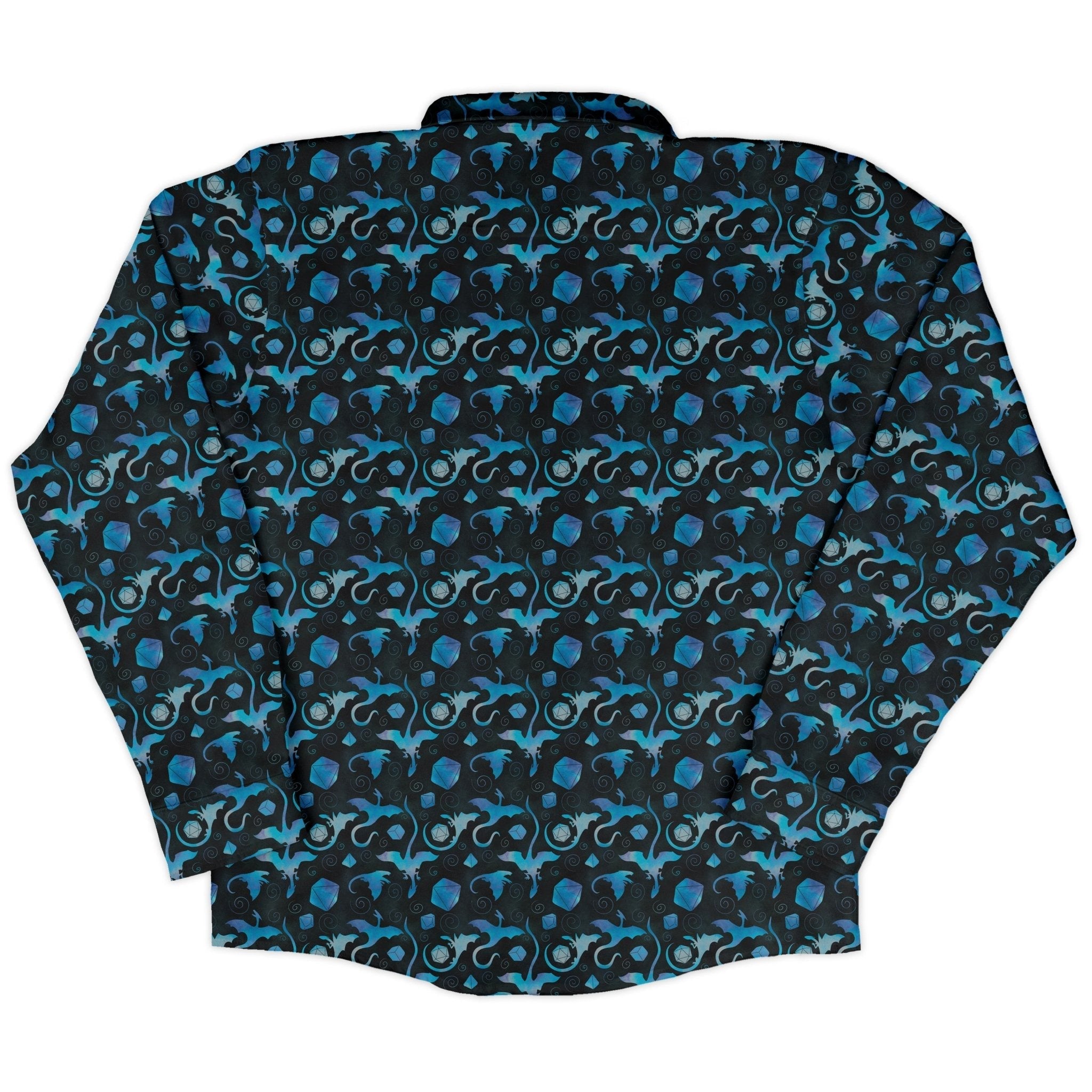 Dnd Mystic Blue Dragons Long Sleeve Button Up Shirt Geek Nerd adult sizing Designs by Nathan dnd & rpg print