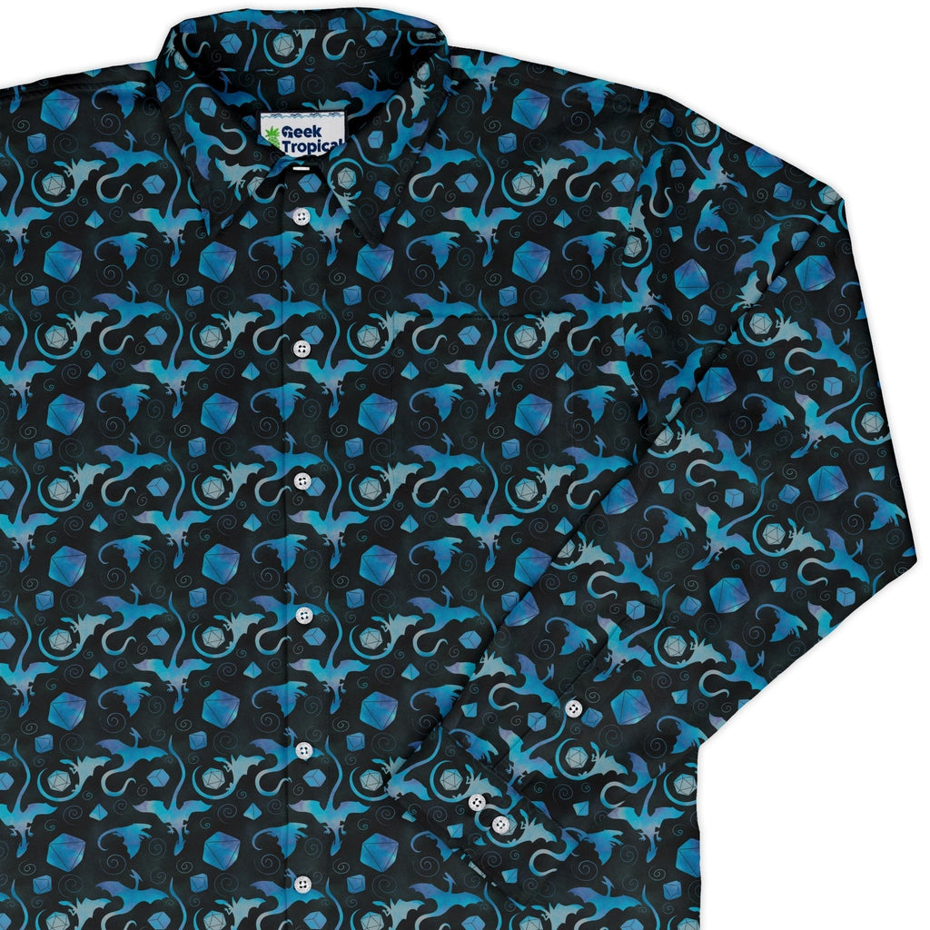 Dnd Mystic Blue Dragons Long Sleeve Button Up Shirt Geek Nerd adult sizing Designs by Nathan dnd & rpg print