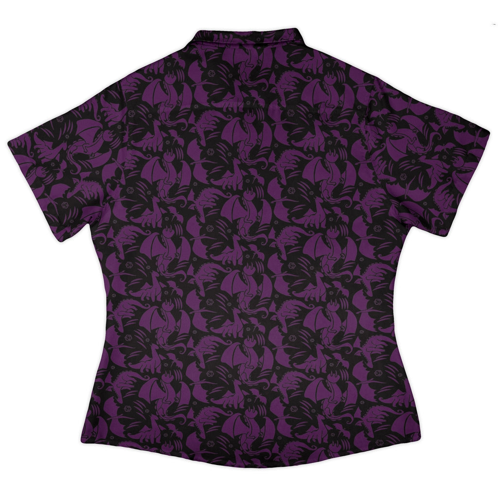 Dnd Purple Dragons Black Curvy Button Up Shirt Geek Nerd Design by Heather Davenport dnd & rpg print fantasy prints