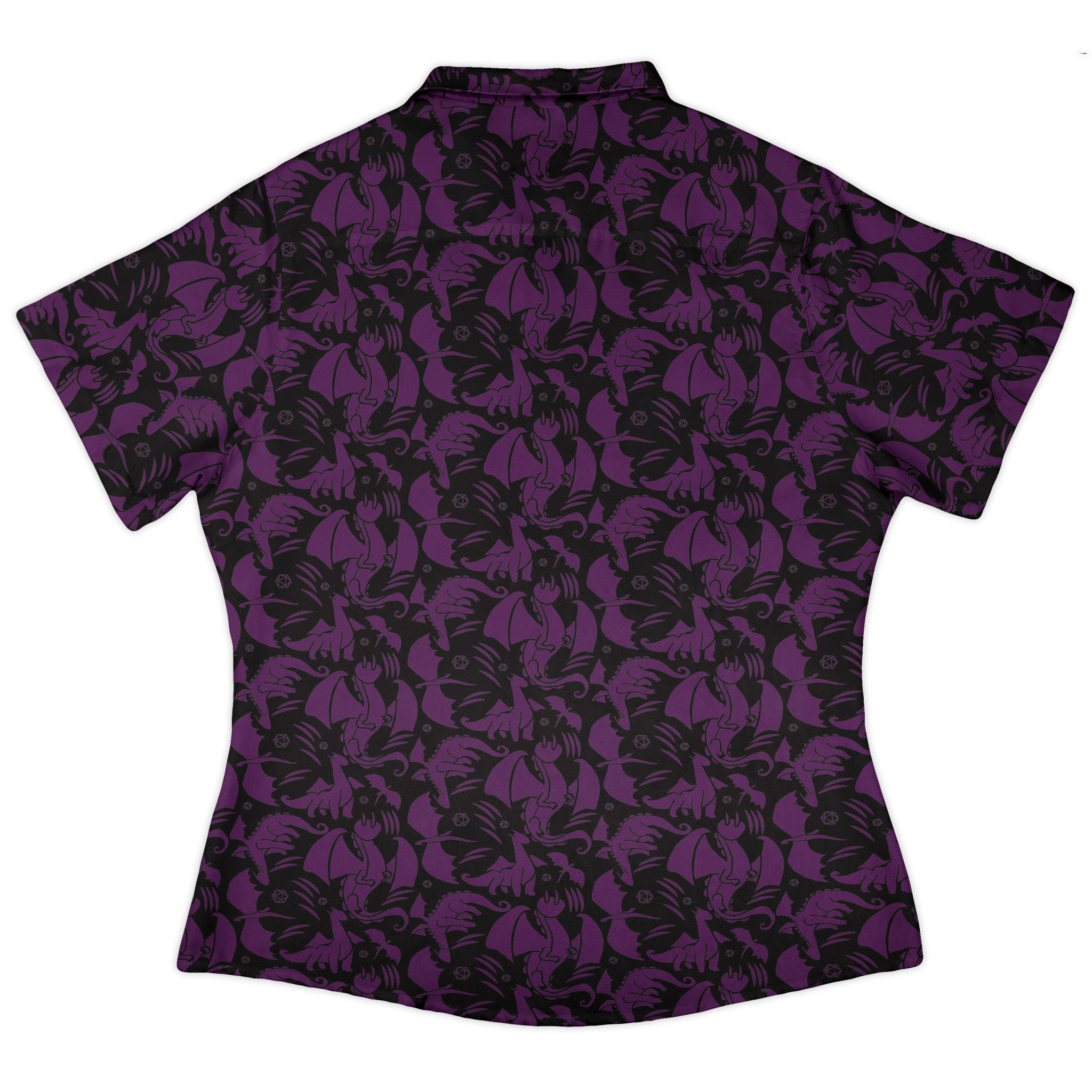Dnd Purple Dragons Black Curvy Button Up Shirt Geek Nerd Design by Heather Davenport dnd & rpg print fantasy prints