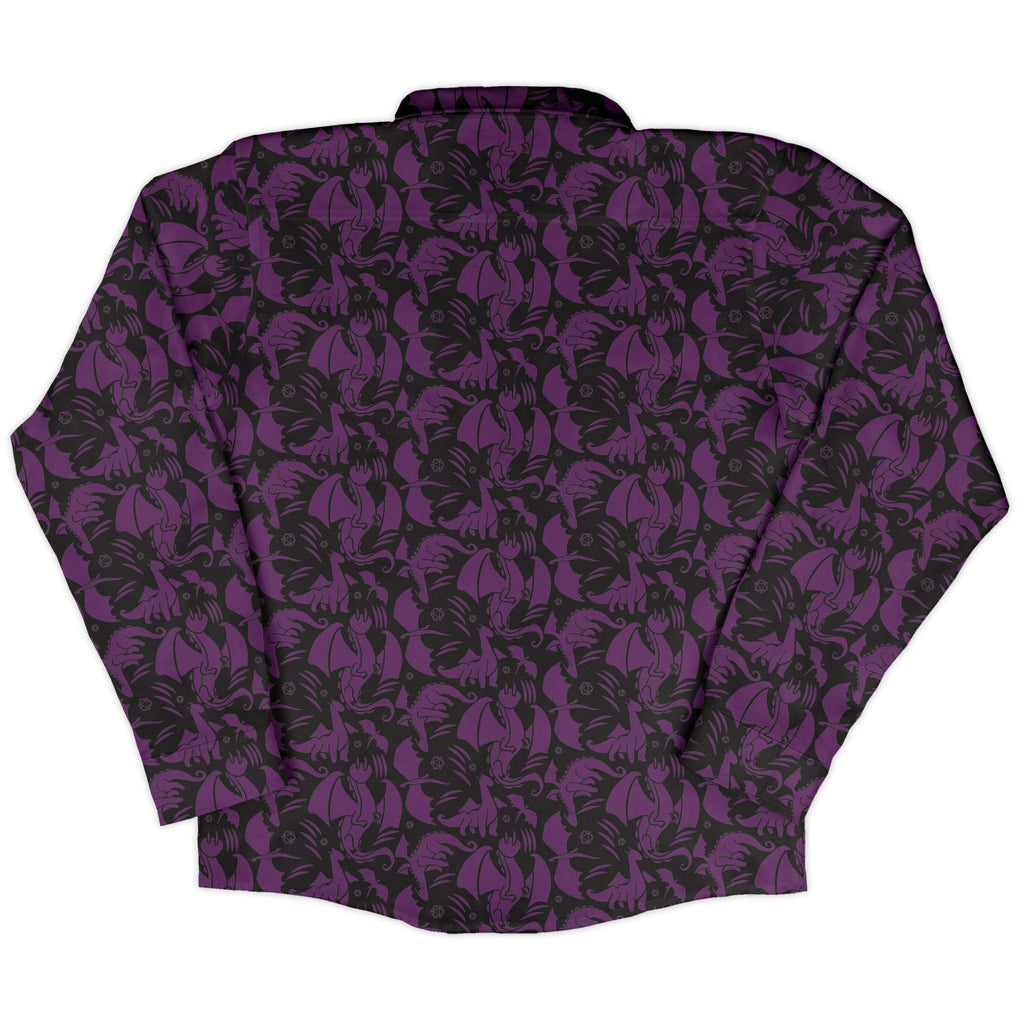 Dnd Purple Dragons Black Long Sleeve Button Up Shirt Geek Nerd adult sizing Design by Heather Davenport dnd & rpg print