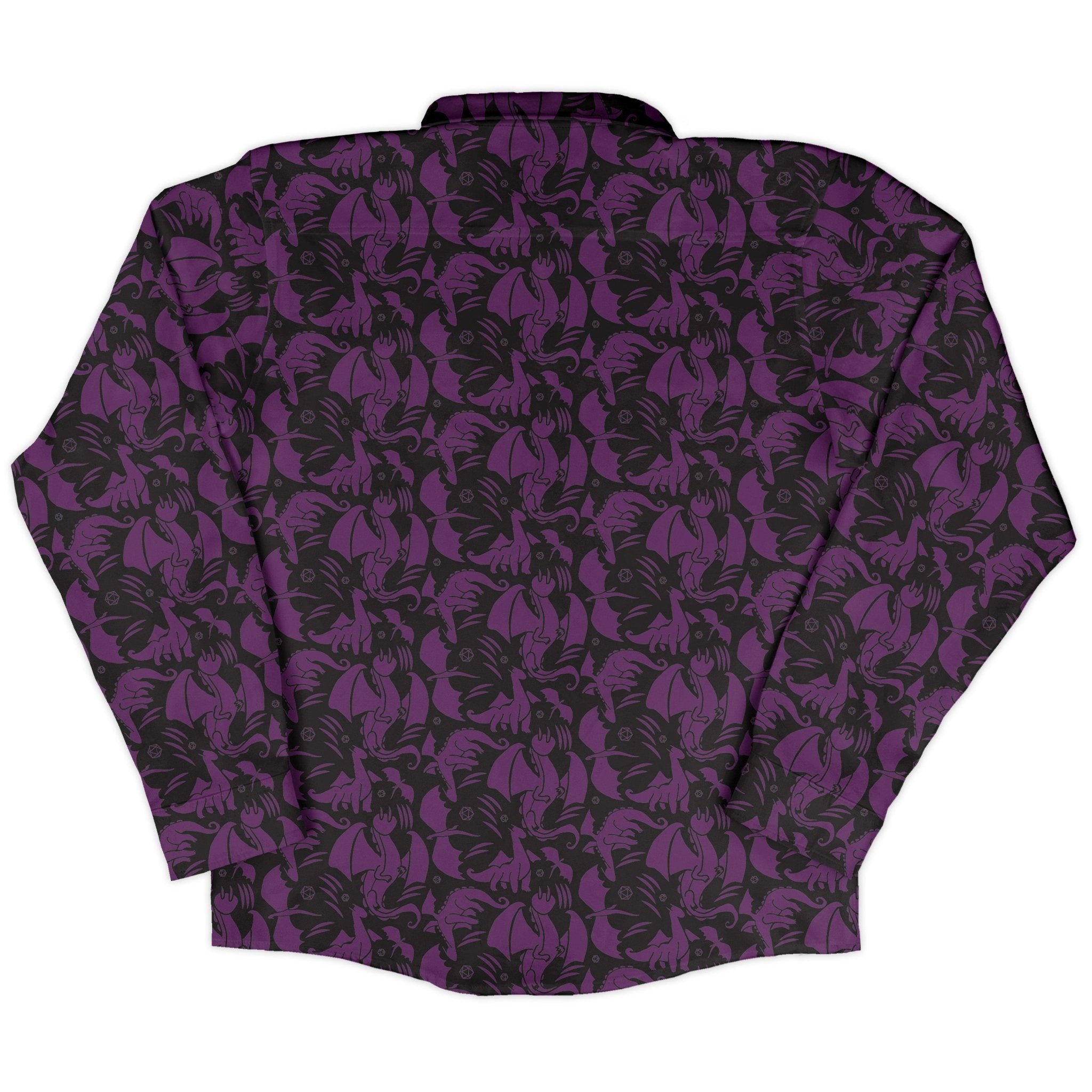 Dnd Purple Dragons Black Long Sleeve Button Up Shirt Geek Nerd adult sizing Design by Heather Davenport dnd & rpg print