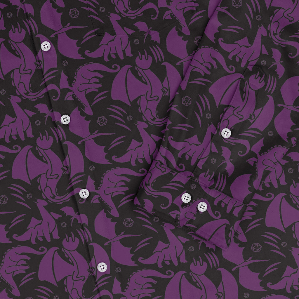 Dnd Purple Dragons Black Long Sleeve Button Up Shirt Geek Nerd adult sizing Design by Heather Davenport dnd & rpg print