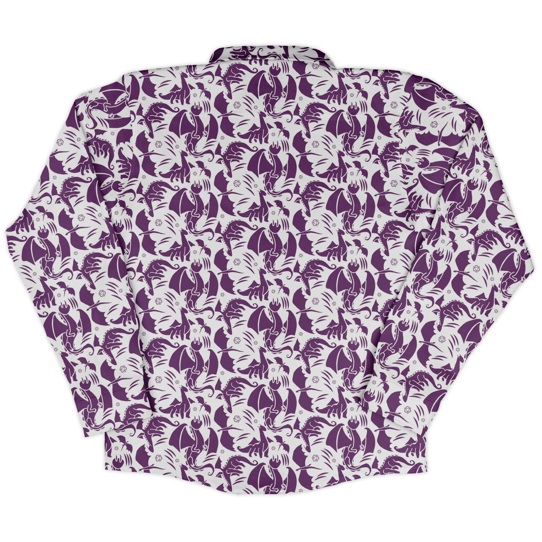 Dnd Purple Dragons Long Sleeve Button Up Shirt Geek Nerd adult sizing Design by Heather Davenport dnd & rpg print